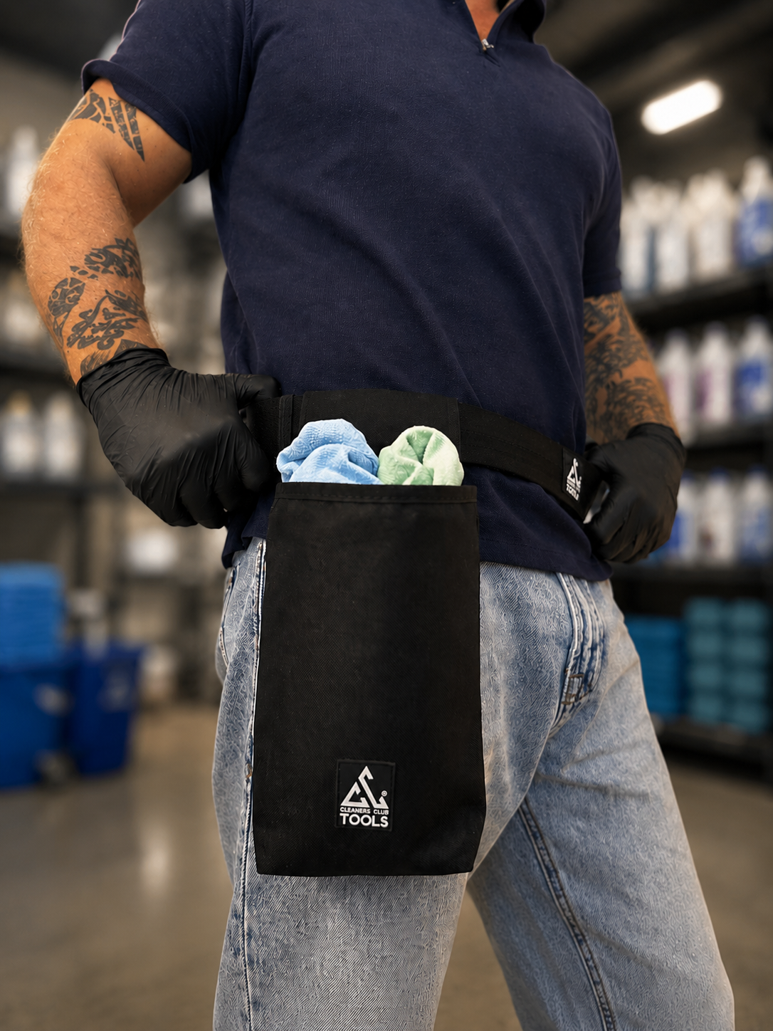 Gürteltasche für saubere Mikrofasertücher mit Handyfach